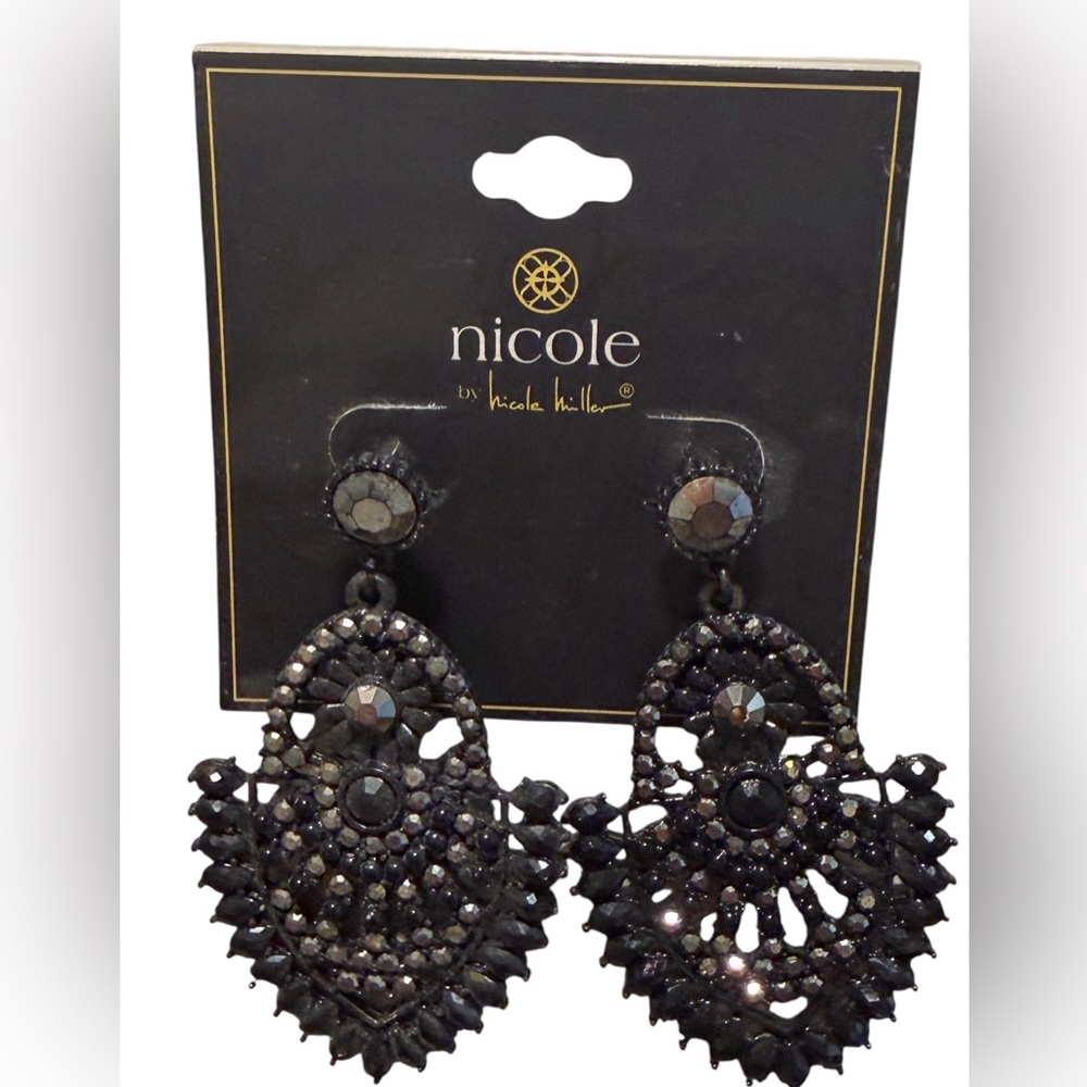#687 Nicole by Nicole Miller Eclectic Splendor Black Ornate Earrings NEW